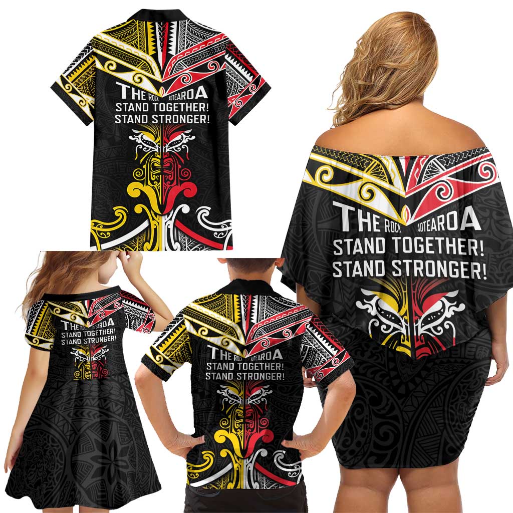 Niue And Aotearoa Family Matching Off Shoulder Short Dress and Hawaiian Shirt Together For Te Tiriti O Waitangi LT05 - Polynesian Pride