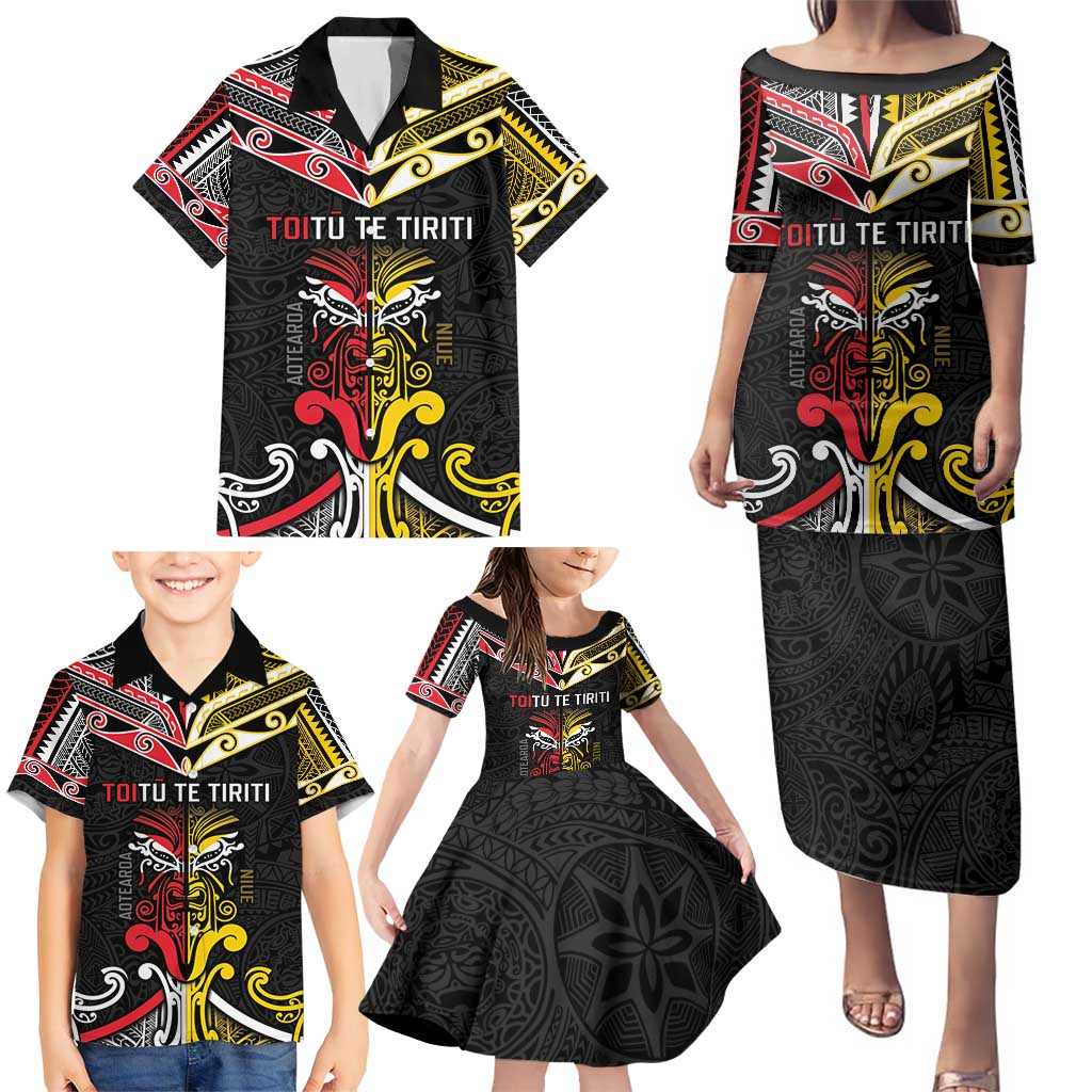 Niue And Aotearoa Family Matching Puletasi and Hawaiian Shirt Together For Te Tiriti O Waitangi