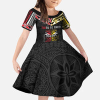 Niue And Aotearoa Family Matching Short Sleeve Bodycon Dress and Hawaiian Shirt Together For Te Tiriti O Waitangi LT05 Daughter's Dress Black - Polynesian Pride