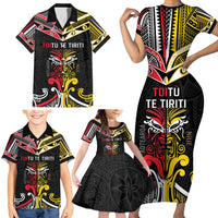 Niue And Aotearoa Family Matching Short Sleeve Bodycon Dress and Hawaiian Shirt Together For Te Tiriti O Waitangi LT05 - Polynesian Pride