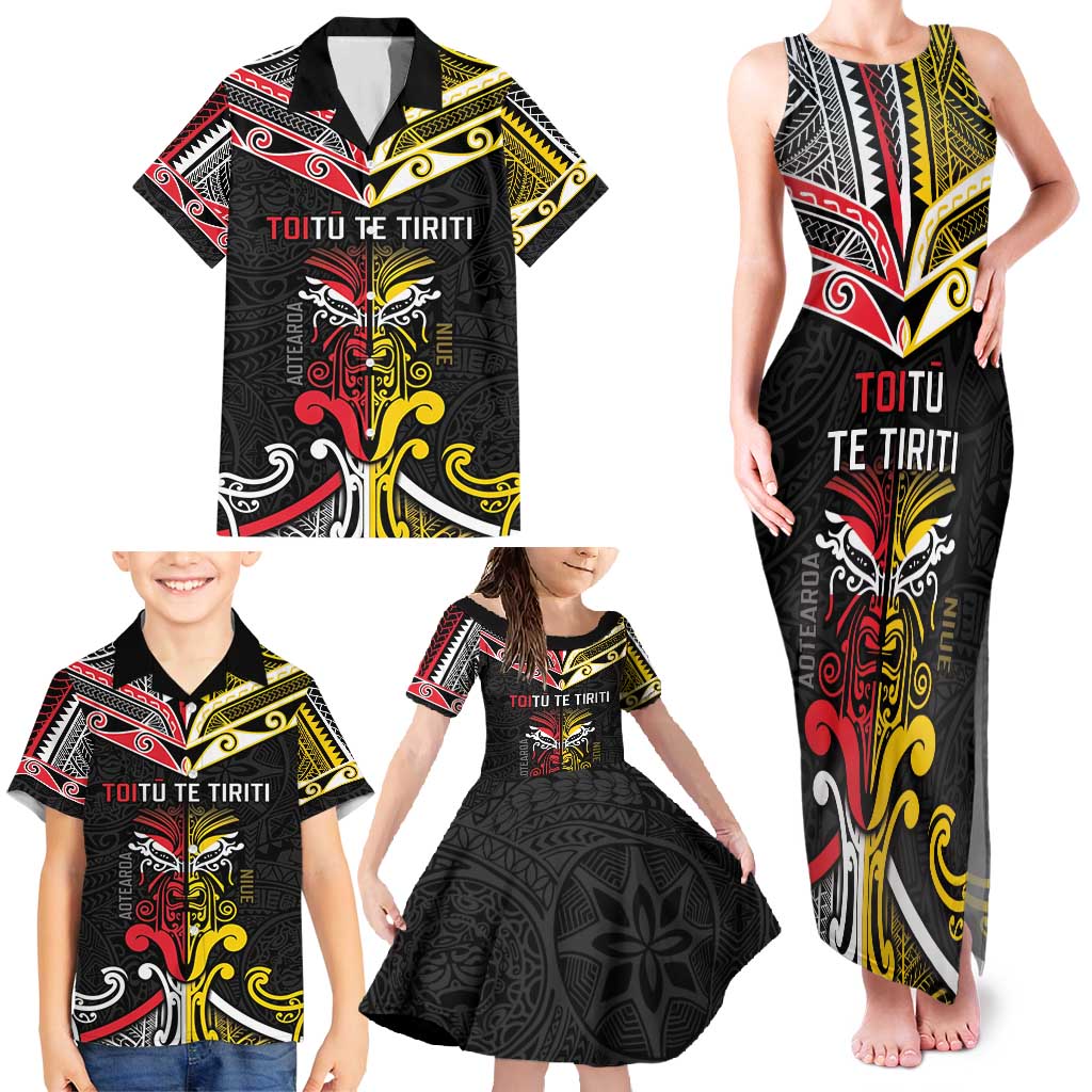 Niue And Aotearoa Family Matching Tank Maxi Dress and Hawaiian Shirt Together For Te Tiriti O Waitangi LT05 - Polynesian Pride