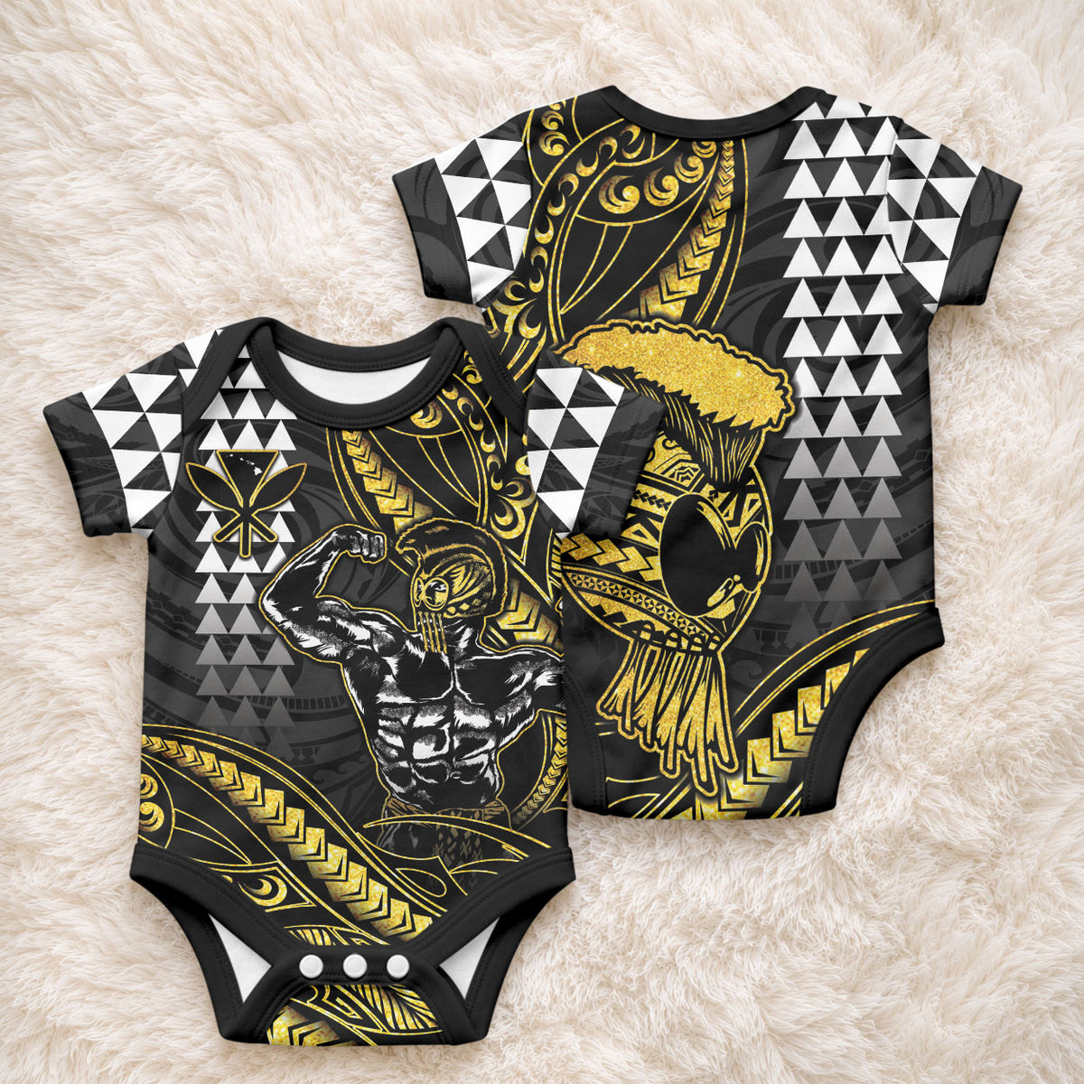 Hawaii Ikaika Warrior Helmet Baby Onesie Gold Style LT05 - Polynesian Pride
