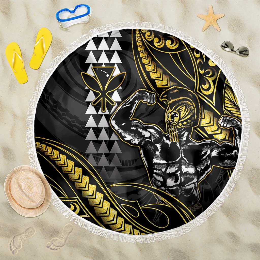 Hawaii Ikaika Warrior Helmet Beach Blanket Gold Style LT05 One Size 150cm Gold - Polynesian Pride