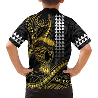 Hawaii Ikaika Warrior Helmet Family Matching Long Sleeve Bodycon Dress and Hawaiian Shirt Gold Style LT05 - Polynesian Pride