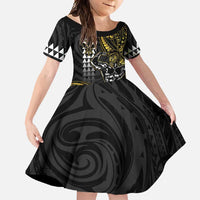 Hawaii Ikaika Warrior Helmet Family Matching Long Sleeve Bodycon Dress and Hawaiian Shirt Gold Style LT05 Daughter's Dress Gold - Polynesian Pride
