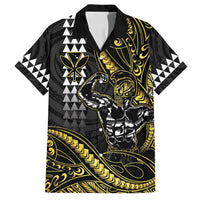 Hawaii Ikaika Warrior Helmet Family Matching Long Sleeve Bodycon Dress and Hawaiian Shirt Gold Style LT05 Dad's Shirt - Short Sleeve Gold - Polynesian Pride