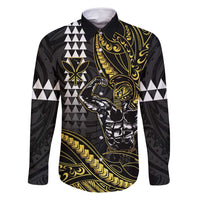 Hawaii Ikaika Warrior Helmet Family Matching Mermaid Dress and Hawaiian Shirt Gold Style