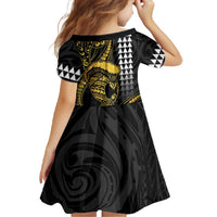 Hawaii Ikaika Warrior Helmet Family Matching Off The Shoulder Long Sleeve Dress and Hawaiian Shirt Gold Style LT05 - Polynesian Pride