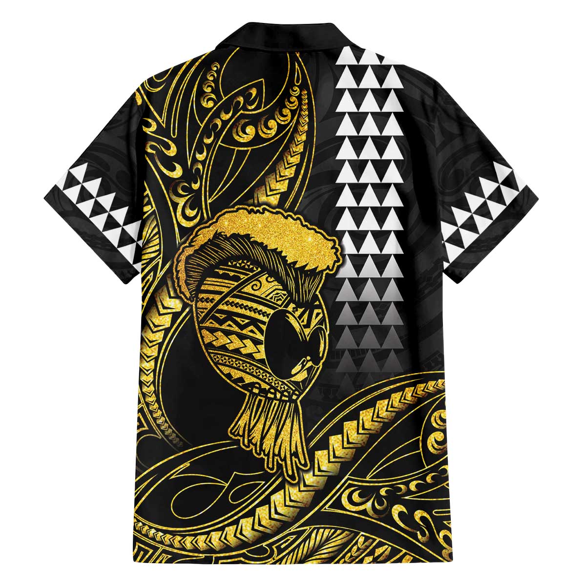 Hawaii Ikaika Warrior Helmet Family Matching Off The Shoulder Long Sleeve Dress and Hawaiian Shirt Gold Style LT05 - Polynesian Pride