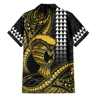 Hawaii Ikaika Warrior Helmet Family Matching Short Sleeve Bodycon Dress and Hawaiian Shirt Gold Style LT05 - Polynesian Pride