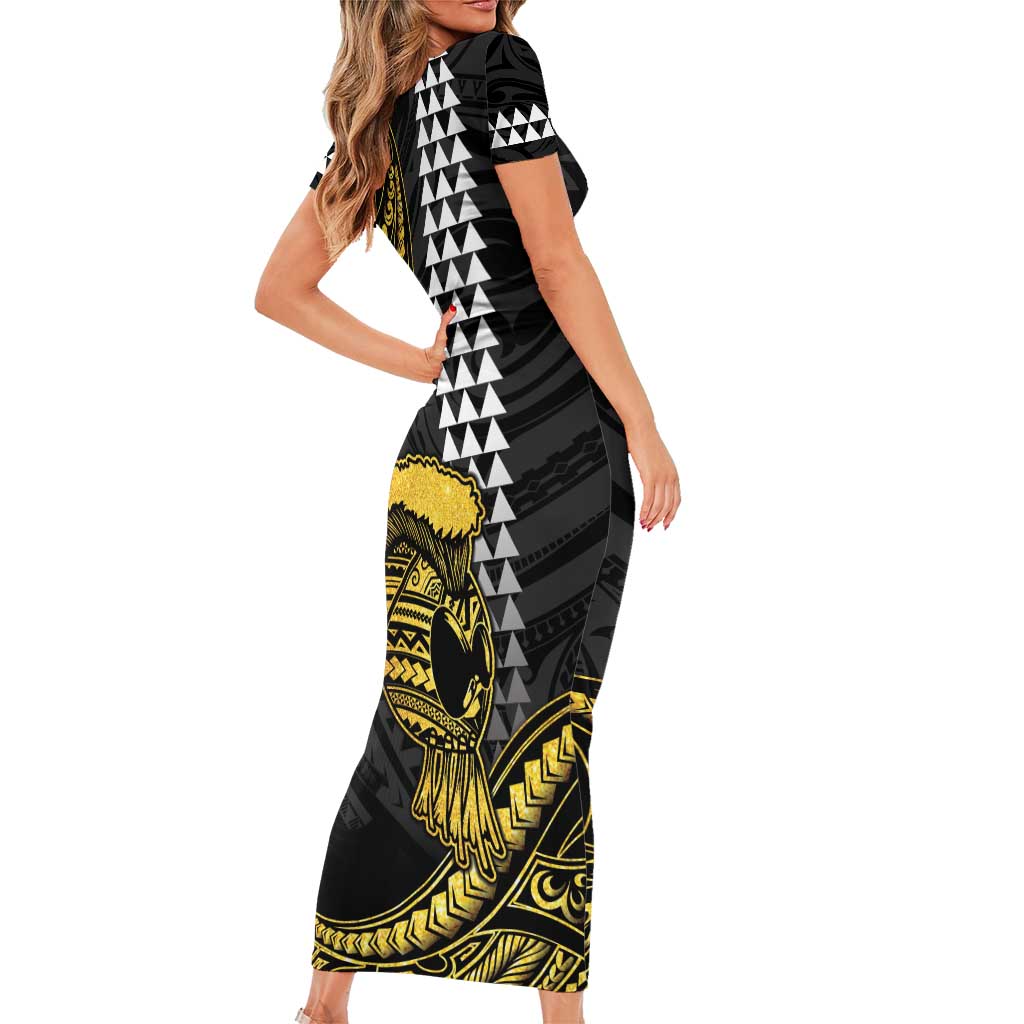 Hawaii Ikaika Warrior Helmet Short Sleeve Bodycon Dress Gold Style