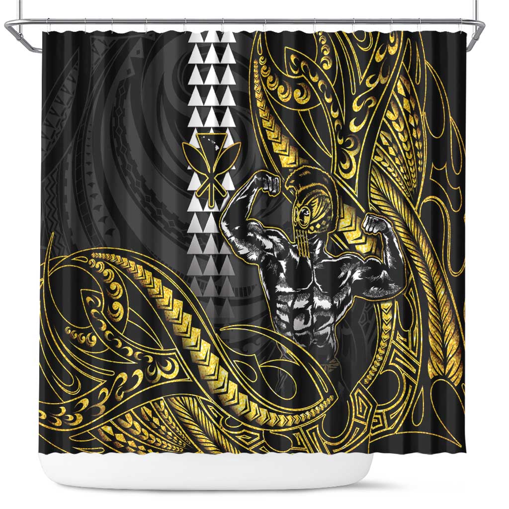 Hawaii Ikaika Warrior Helmet Shower Curtain Gold Style LT05 Gold - Polynesian Pride