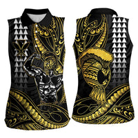 Hawaii Ikaika Warrior Helmet Women Sleeveless Polo Shirt Gold Style LT05 - Polynesian Pride