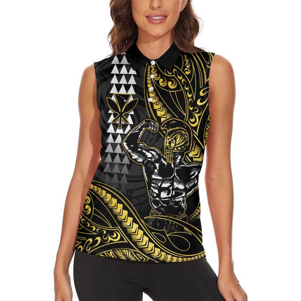 Hawaii Ikaika Warrior Helmet Women Sleeveless Polo Shirt Gold Style LT05 - Polynesian Pride