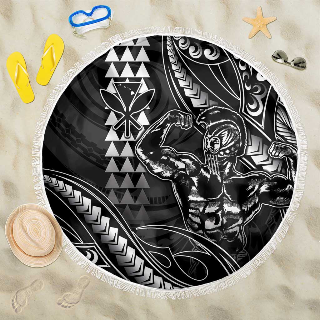Hawaii Ikaika Warrior Helmet Beach Blanket Black Tribal Tattoo LT05 One Size 150cm Black - Polynesian Pride