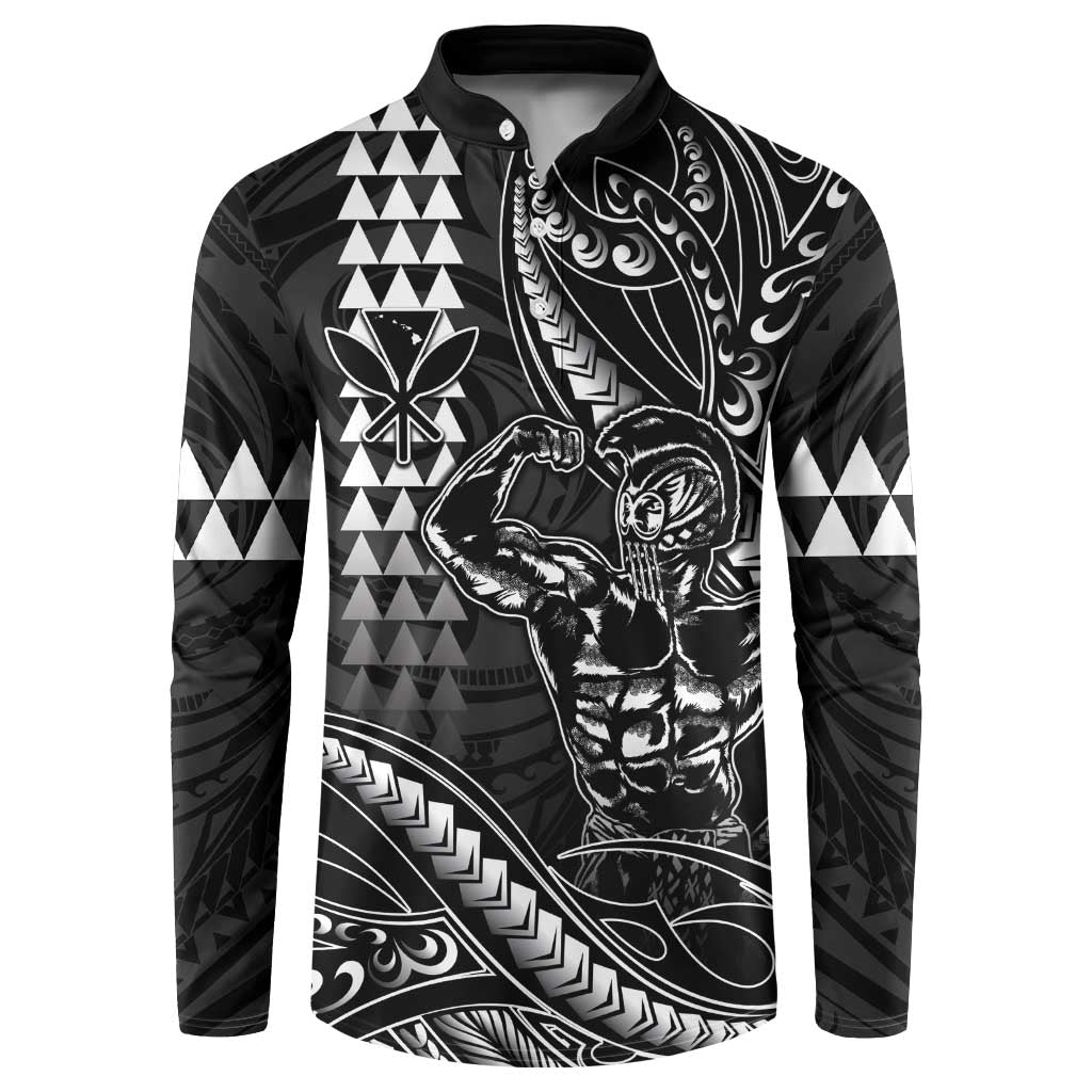 Hawaii Ikaika Warrior Helmet Button Sweatshirt Black Tribal Tattoo LT05 Black - Polynesian Pride