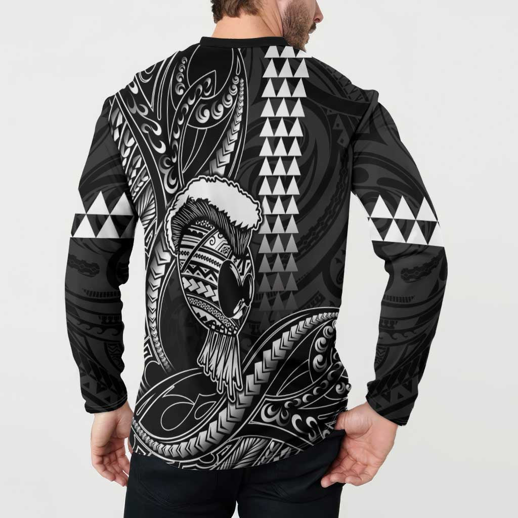 Hawaii Ikaika Warrior Helmet Button Sweatshirt Black Tribal Tattoo