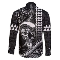 Hawaii Ikaika Warrior Helmet Family Matching Long Sleeve Bodycon Dress and Hawaiian Shirt Black Tribal Tattoo LT05 - Polynesian Pride