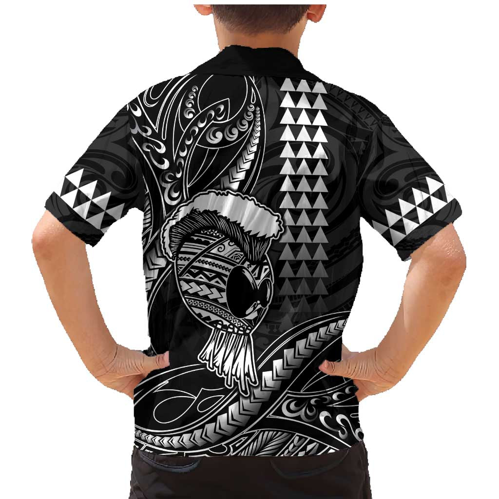 Hawaii Ikaika Warrior Helmet Family Matching Mermaid Dress and Hawaiian Shirt Black Tribal Tattoo LT05 - Polynesian Pride