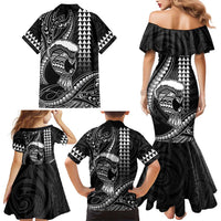 Hawaii Ikaika Warrior Helmet Family Matching Mermaid Dress and Hawaiian Shirt Black Tribal Tattoo LT05 - Polynesian Pride