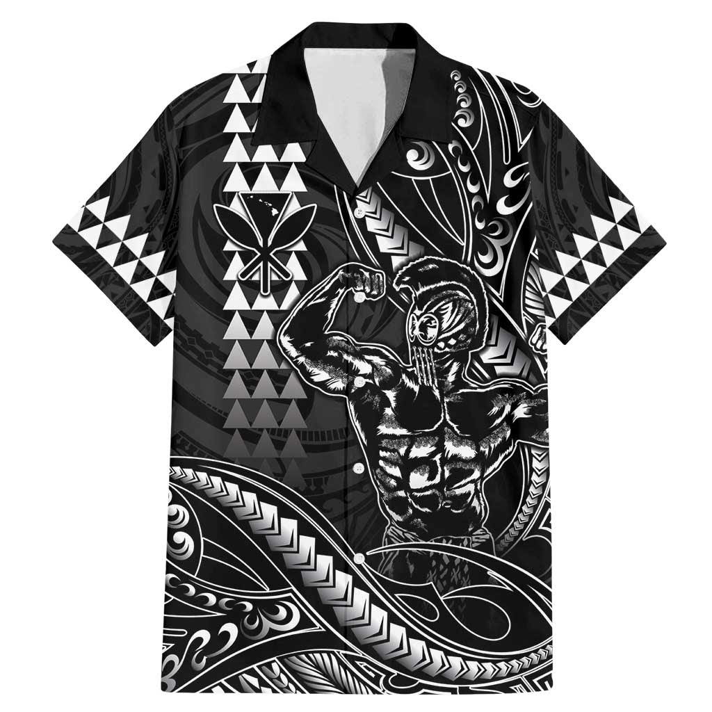 Hawaii Ikaika Warrior Helmet Family Matching Mermaid Dress and Hawaiian Shirt Black Tribal Tattoo LT05 Dad's Shirt - Short Sleeve Black - Polynesian Pride