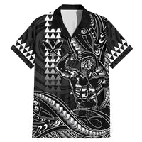 Hawaii Ikaika Warrior Helmet Family Matching Mermaid Dress and Hawaiian Shirt Black Tribal Tattoo LT05 Dad's Shirt - Short Sleeve Black - Polynesian Pride