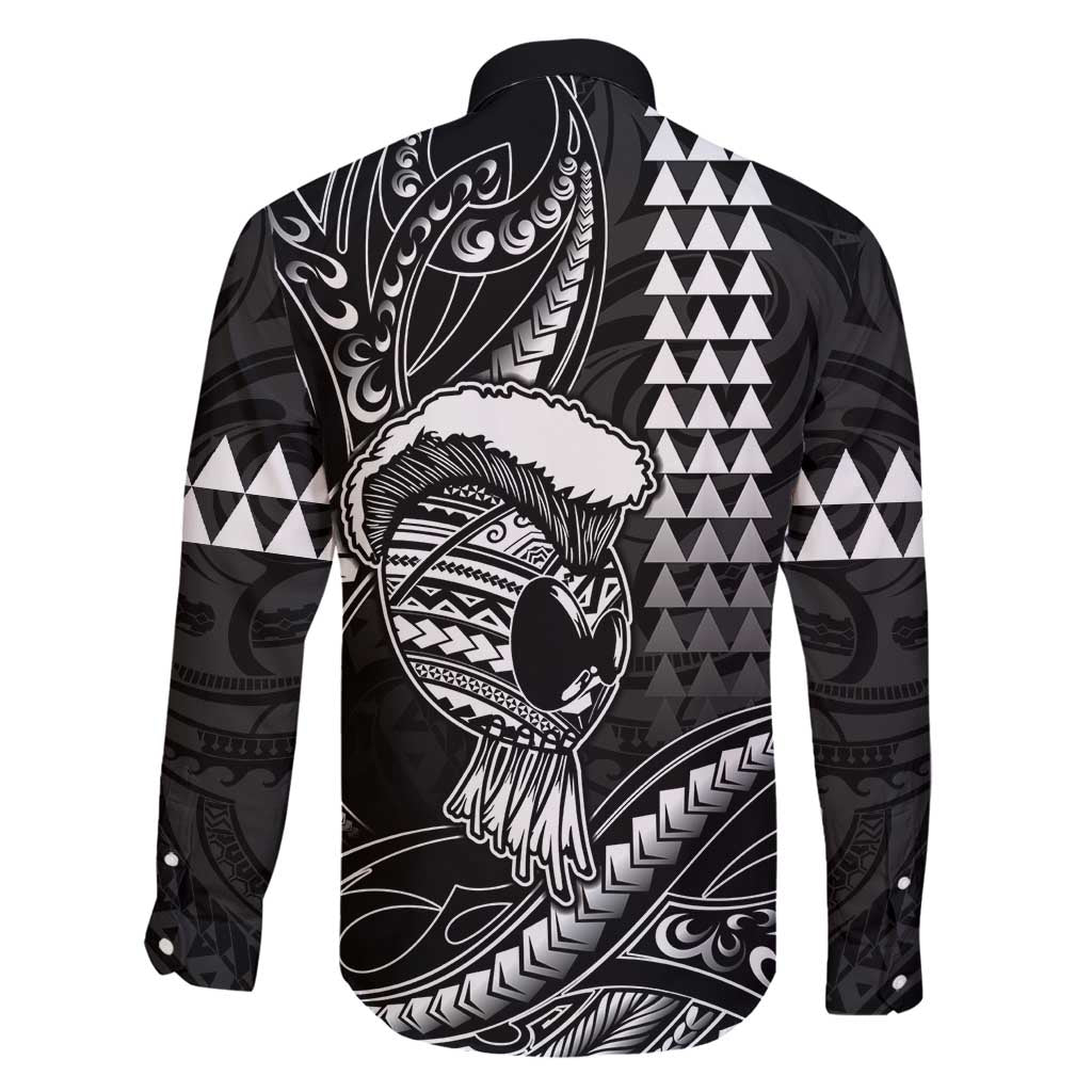 Hawaii Ikaika Warrior Helmet Family Matching Mermaid Dress and Hawaiian Shirt Black Tribal Tattoo LT05 - Polynesian Pride