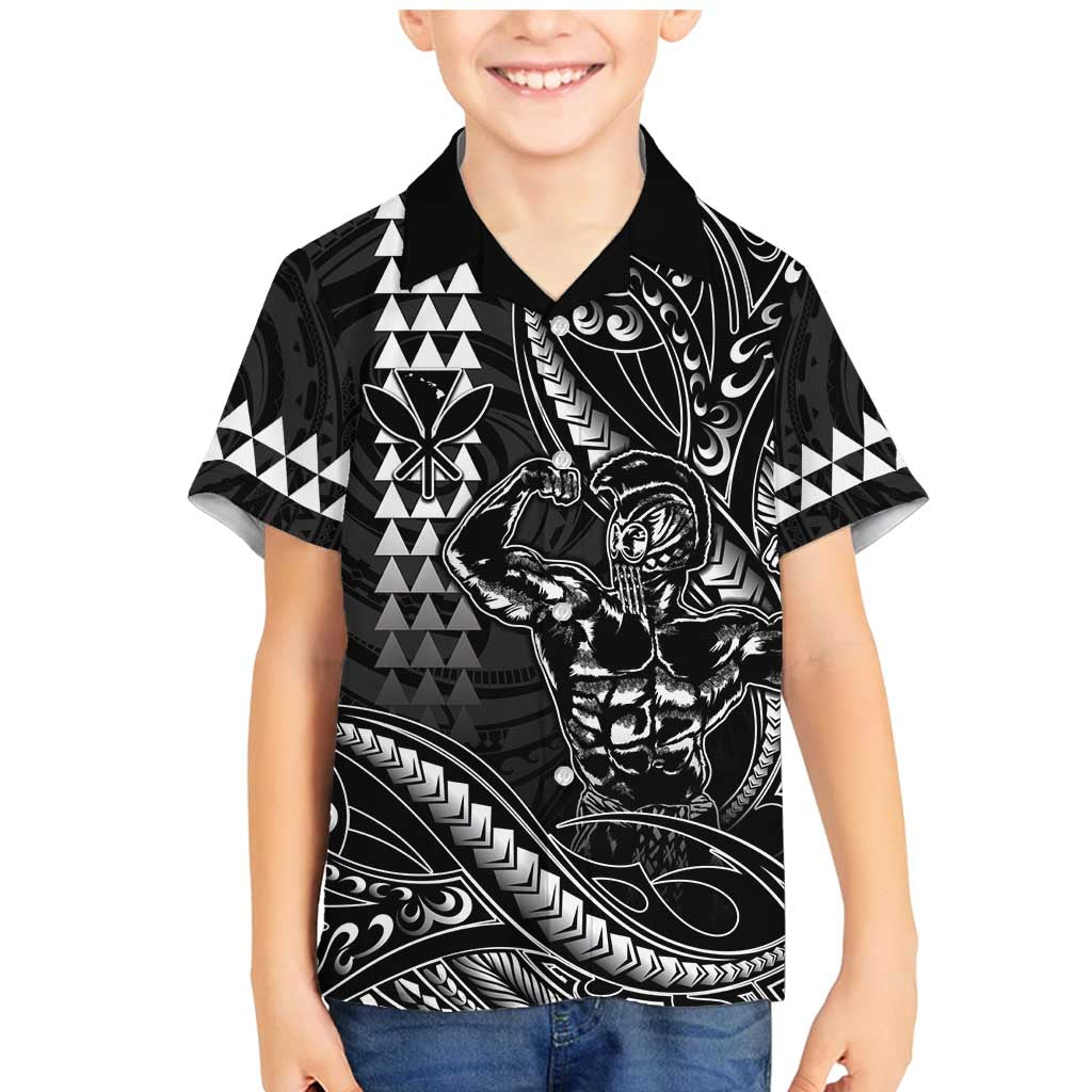 Hawaii Ikaika Warrior Helmet Family Matching Mermaid Dress and Hawaiian Shirt Black Tribal Tattoo LT05 Son's Shirt Black - Polynesian Pride