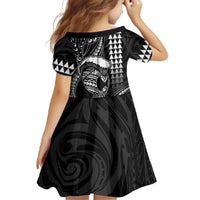 Hawaii Ikaika Warrior Helmet Family Matching Off The Shoulder Long Sleeve Dress and Hawaiian Shirt Black Tribal Tattoo LT05 - Polynesian Pride