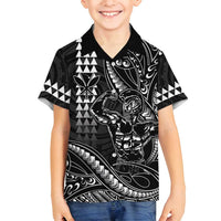 Hawaii Ikaika Warrior Helmet Family Matching Off Shoulder Maxi Dress and Hawaiian Shirt Black Tribal Tattoo LT05 Son's Shirt Black - Polynesian Pride