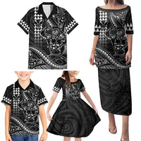 Hawaii Ikaika Warrior Helmet Family Matching Puletasi and Hawaiian Shirt Black Tribal Tattoo LT05 - Polynesian Pride