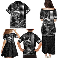 Hawaii Ikaika Warrior Helmet Family Matching Puletasi and Hawaiian Shirt Black Tribal Tattoo LT05 - Polynesian Pride