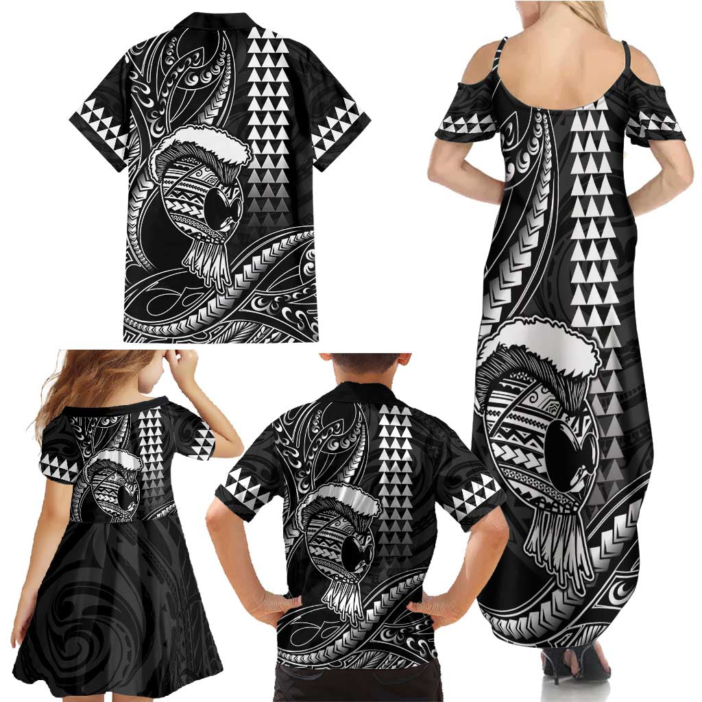 Hawaii Ikaika Warrior Helmet Family Matching Summer Maxi Dress and Hawaiian Shirt Black Tribal Tattoo LT05 - Polynesian Pride