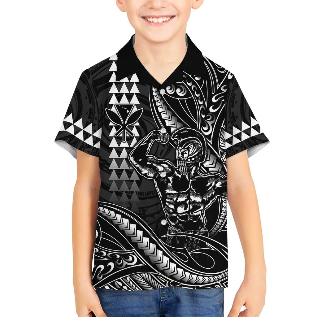Hawaii Ikaika Warrior Helmet Family Matching Summer Maxi Dress and Hawaiian Shirt Black Tribal Tattoo LT05 Son's Shirt Black - Polynesian Pride
