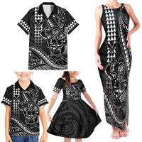 Hawaii Ikaika Warrior Helmet Family Matching Tank Maxi Dress and Hawaiian Shirt Black Tribal Tattoo LT05 - Polynesian Pride