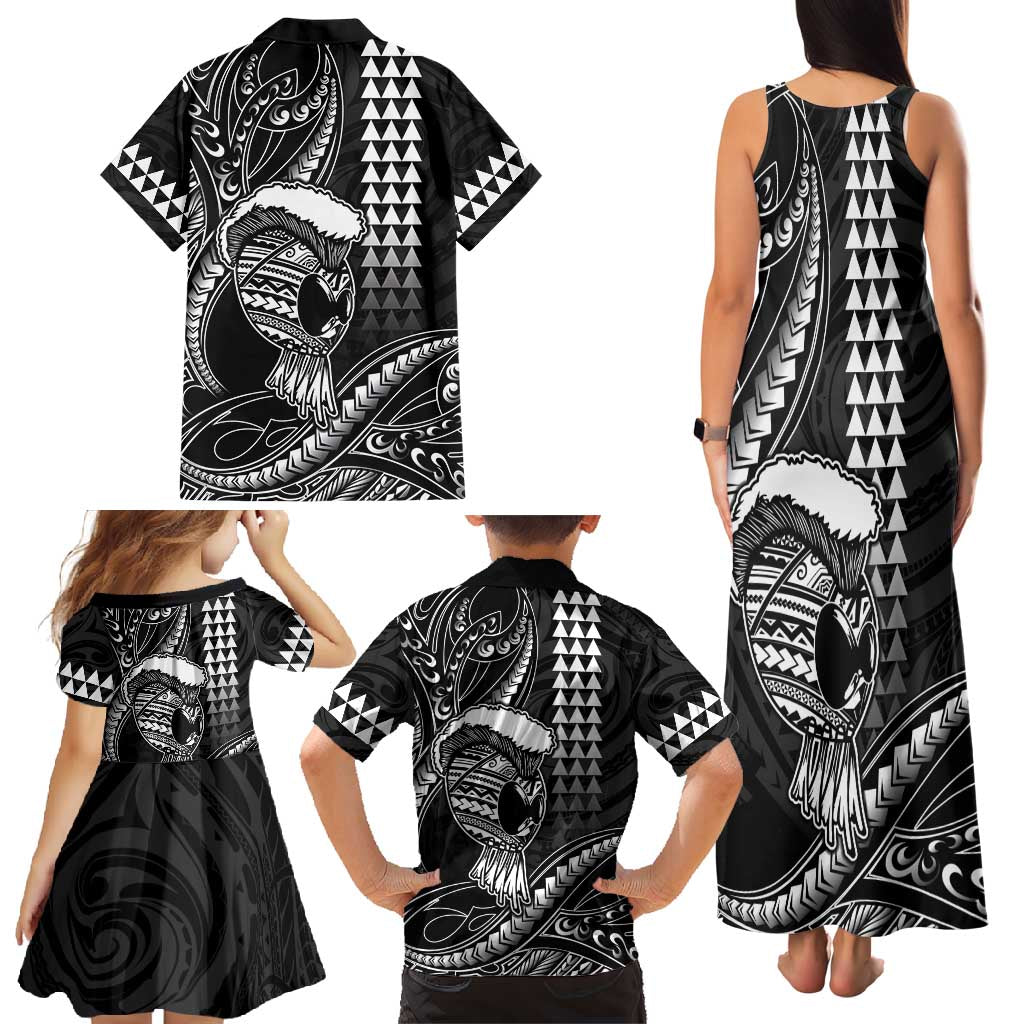 Hawaii Ikaika Warrior Helmet Family Matching Tank Maxi Dress and Hawaiian Shirt Black Tribal Tattoo LT05 - Polynesian Pride