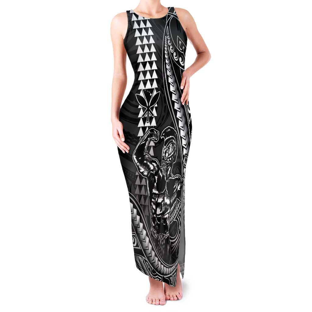 Hawaii Ikaika Warrior Helmet Family Matching Tank Maxi Dress and Hawaiian Shirt Black Tribal Tattoo LT05 Mom's Dress Black - Polynesian Pride