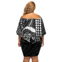 Hawaii Ikaika Warrior Helmet Off Shoulder Short Dress Black Tribal Tattoo LT05 - Polynesian Pride