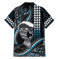 Hawaii Ikaika Warrior Helmet Family Matching Off The Shoulder Long Sleeve Dress and Hawaiian Shirt Blue Tribal Tattoo LT05 - Polynesian Pride