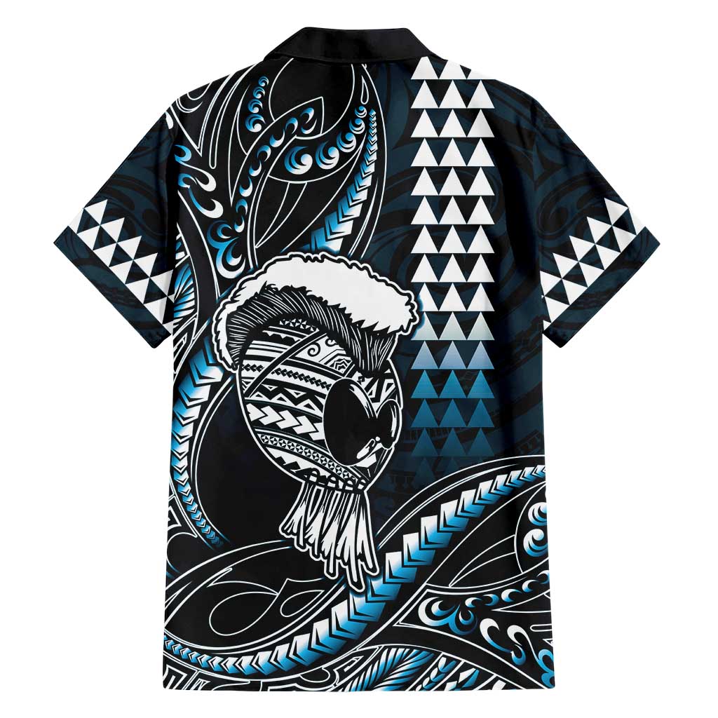 Hawaii Ikaika Warrior Helmet Family Matching Short Sleeve Bodycon Dress and Hawaiian Shirt Blue Tribal Tattoo LT05 - Polynesian Pride
