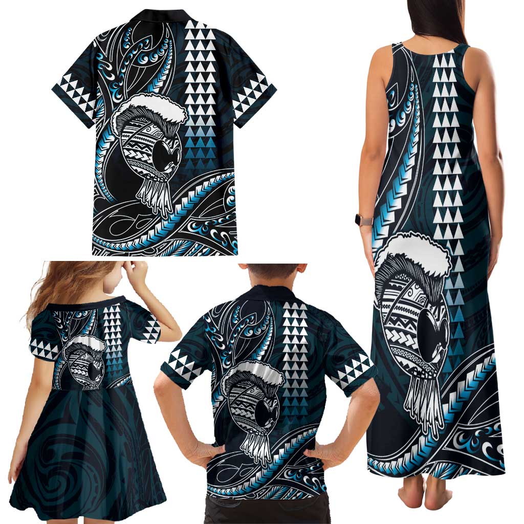 Hawaii Ikaika Warrior Helmet Family Matching Tank Maxi Dress and Hawaiian Shirt Blue Tribal Tattoo LT05 - Polynesian Pride