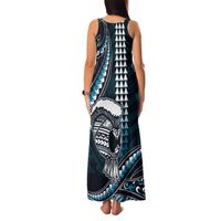 Hawaii Ikaika Warrior Helmet Family Matching Tank Maxi Dress and Hawaiian Shirt Blue Tribal Tattoo LT05 - Polynesian Pride