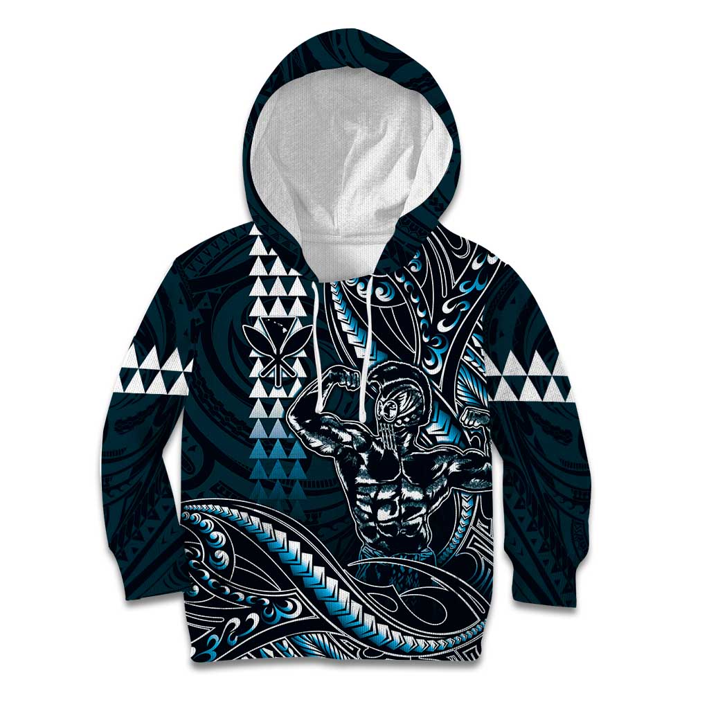 Hawaii Ikaika Warrior Helmet Kid Hoodie Blue Tribal Tattoo LT05 Hoodie Blue - Polynesian Pride