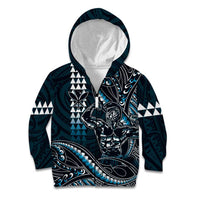 Hawaii Ikaika Warrior Helmet Kid Hoodie Blue Tribal Tattoo LT05 Zip Hoodie Blue - Polynesian Pride