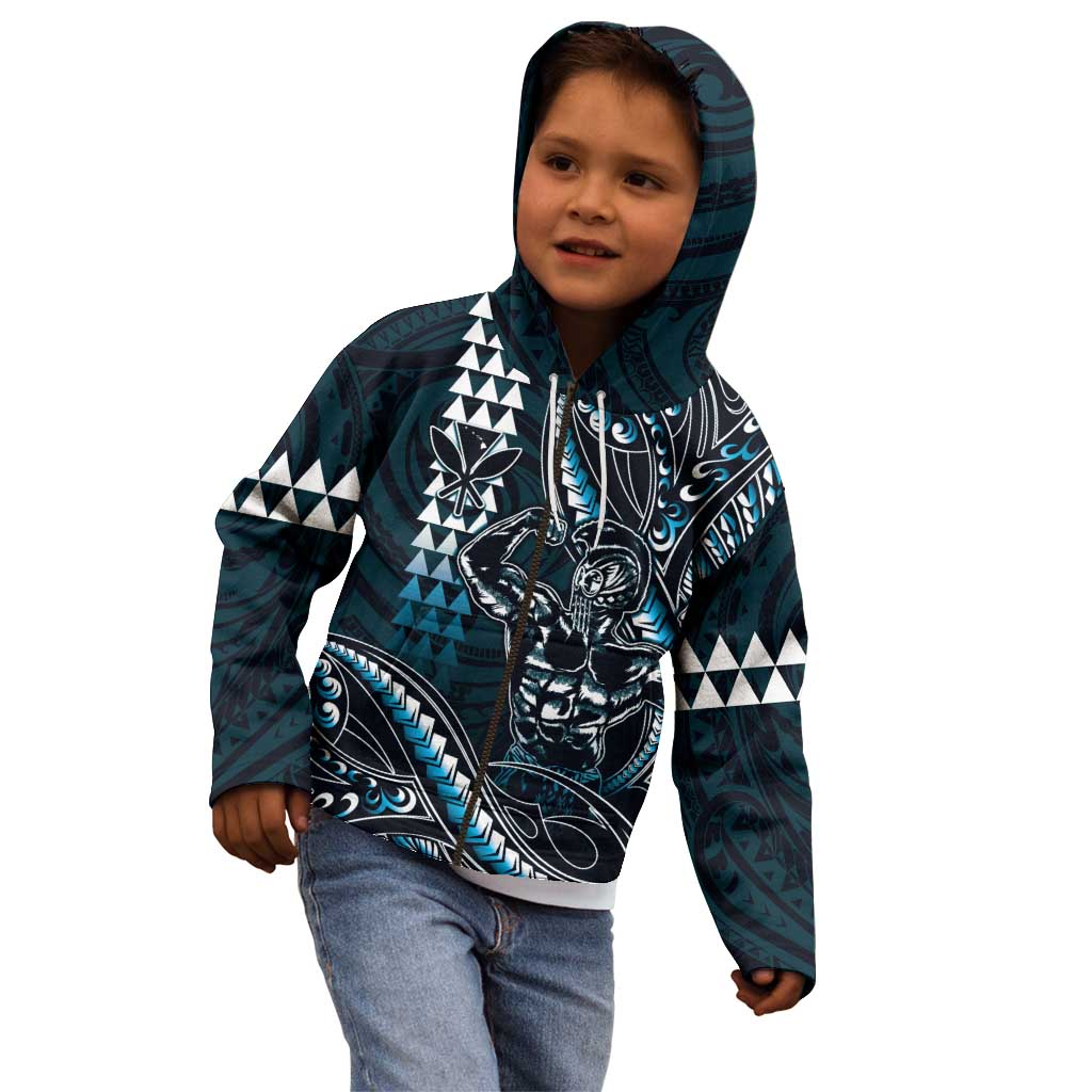 Hawaii Ikaika Warrior Helmet Kid Hoodie Blue Tribal Tattoo LT05 - Polynesian Pride