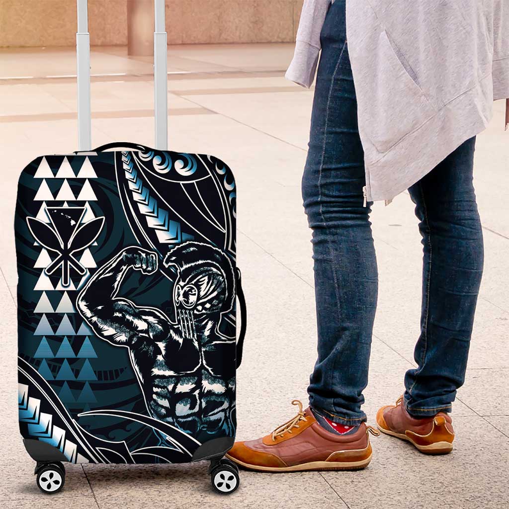 Hawaii Ikaika Warrior Helmet Luggage Cover Blue Tribal Tattoo LT05 Blue - Polynesian Pride