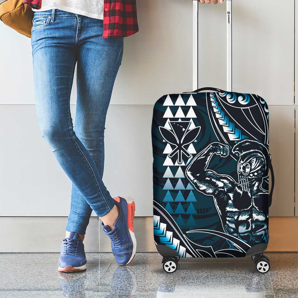 Hawaii Ikaika Warrior Helmet Luggage Cover Blue Tribal Tattoo LT05 - Polynesian Pride