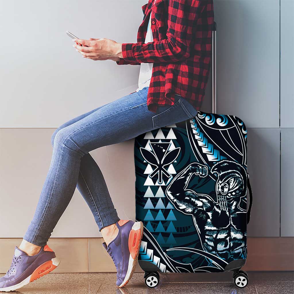 Hawaii Ikaika Warrior Helmet Luggage Cover Blue Tribal Tattoo LT05 - Polynesian Pride