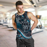 Hawaii Ikaika Warrior Helmet Men Tank Top Blue Tribal Tattoo