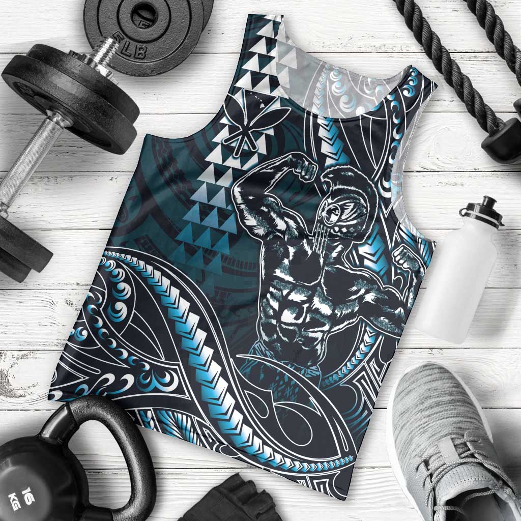 Hawaii Ikaika Warrior Helmet Men Tank Top Blue Tribal Tattoo